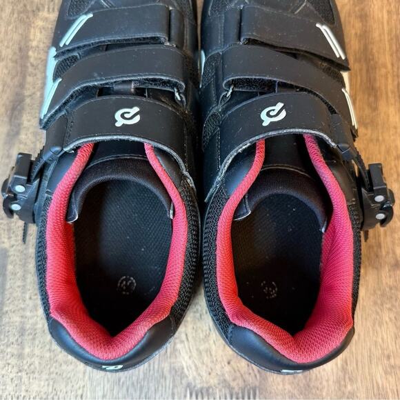 Peloton Cycling Shoes w/Delta Cleats Hook-And-Latch Closure Black Red Size EU 45 - Picture 9 of 11